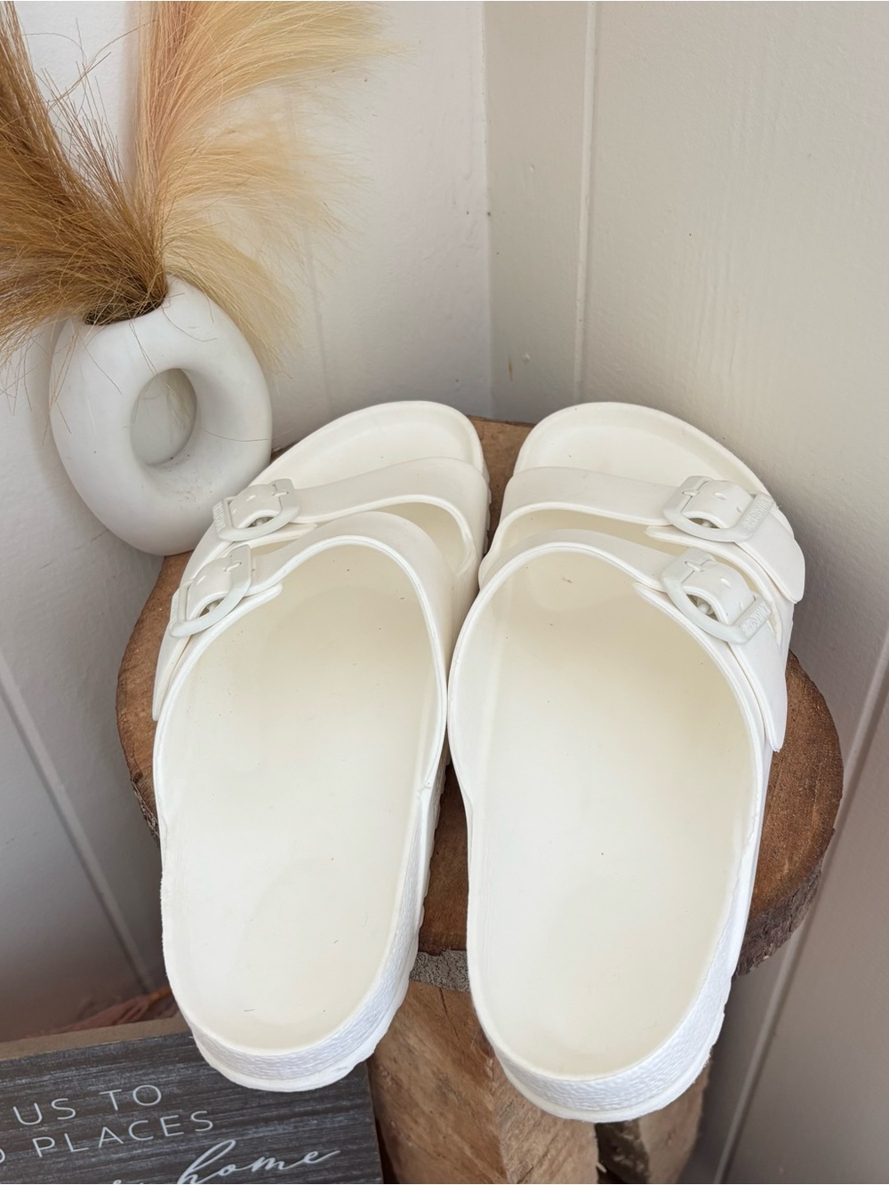 Birkenstock White Two-Strap EVA Slip-On Sandals L11 M9 - Picture 5 of 5